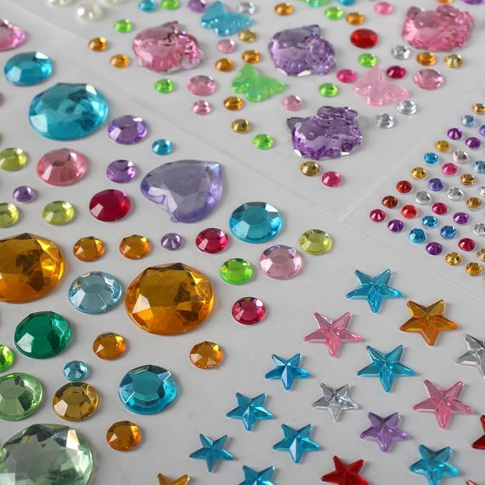 3521 Pieces Self Adhesive Jewels for Crafts, Gems Stickers for Kids, Flat Back Plastic Fake Jewels for Scrapbook Supplies and face gems