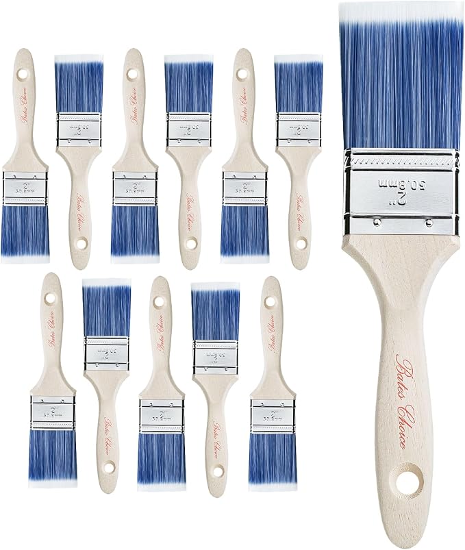 Bates 2-Inch Paint Brushes, 12 Pack - Treated Wood Handle - Stain & Wall Paint Brush