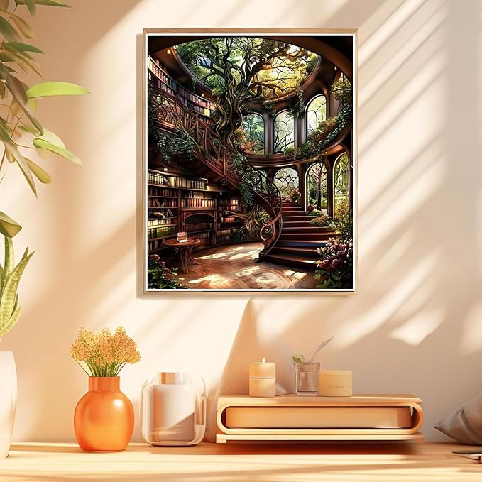 Forest Library Paint by Numbers Kit for Adults Beginner (Without Frame)