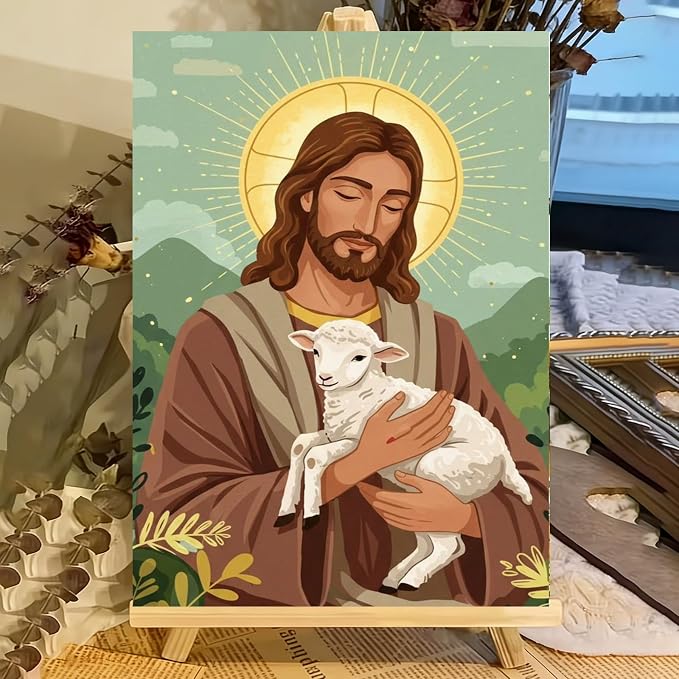 ICYANART Paint by Numbers for Adults Framed, Jesus Number Painting 8x12In