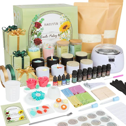 SAEUYVB Candle Making Kit,DIY Soy Candle Making Supplies/Kit for Adults | Complete Candle Kit with Digital Wax Warmer,Soy Wax,Candle Jars,Scents,Molds and More,Perfect for DIY Handmade Craft