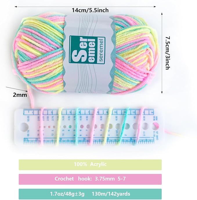 2 Packs (2*48g/2*142 Yards) Crochet/Knitting Rainbow Acrylic Yarn - Soft, Multicolor Variegated Yarn for Beginners' Crochet Projects and Blankets