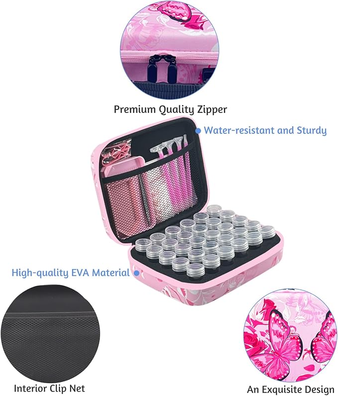 30 Slot Diamond Painting Storage Containers | Pink 30-slot storage box with tools & accessories for diamond art