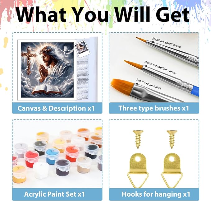 Jesus Paint by Numbers Kit for Adults, Paint by Number for Adults 16x16 in | Paint by Numbers Kit for Adults, Acrylic Painting by Numbers, DIY Arts and Crafts for Gifts or Home Decor