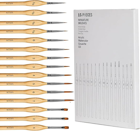 Miniature Paint Brushes, 15PCS Model Brushes Detail Paint Brush Set, Fine Detailing for Watercolor, Oil, Face, Acrylic, Nail, Line Drawing, Scale Model Painting