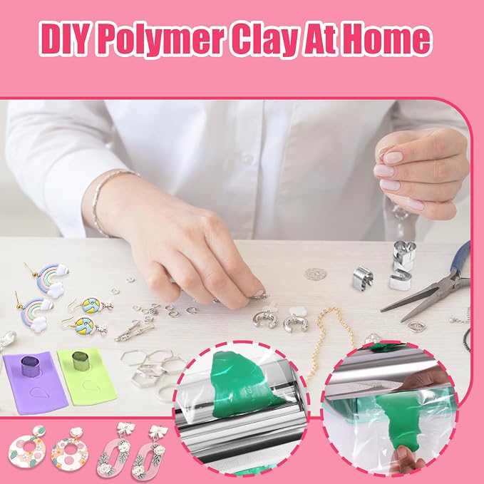 Polymer Clay Press Machine,Clay Roller Machine,Includes Clamp and Hand Crank,Stainless Steel Polymer Clay Tools for Clay Earring Making,7 Adjustable Thickness Setting Clay Pasta Machine-Green