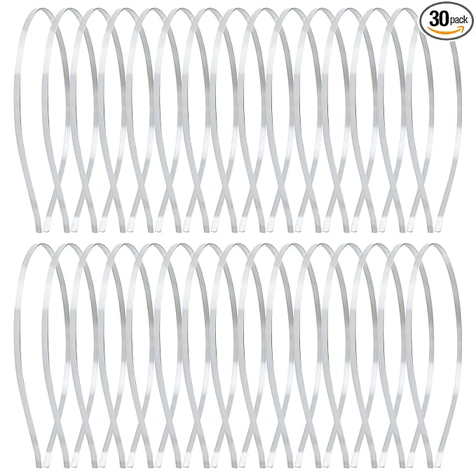 Dizila 30 Pack 0.4cm/0.16" Smooth Plain Blank DIY Craft Silver Thin Metal Headbands Frame Base Wire Hair Bands Accessories for Women Men Girls