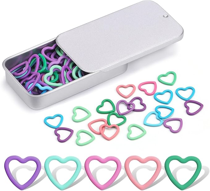 Jmuiiu Heart-Shaped Metal Stitch Markers, 50Pcs Crochet Stitch Markers | Colorful Colorful Crochet Markers, Stitch Marker Ring for Knitting Crocheting Clothing Tag DIY Craft Project with Storage Box