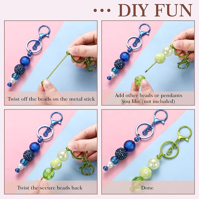 Tondiamo 12 Pcs Beadable Keychains Bars Bulk Blank Beaded Metal Keychain for Craft DIY Gift