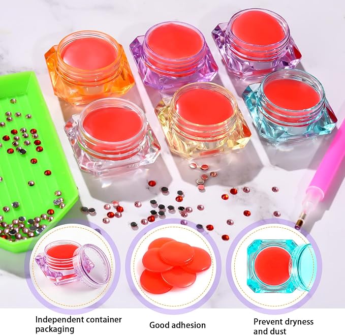 12 Pack Wax for Diamond Paint, Red Diamond Art Glue Clay with Storage Box | 5D Diamond Art Wax Painting, Embroidery Accessories (Colorful Design)