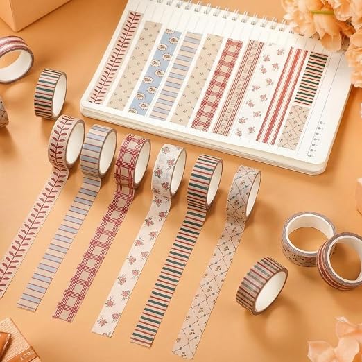 12 Rolls Floral Washi Tape Set,Retro,Mixed Pattern | Watercolor Flowers Design for Scrapbook Journal DIY Craft School Supplies, 15 mm Vintage Decorative Masking Washi Tapes