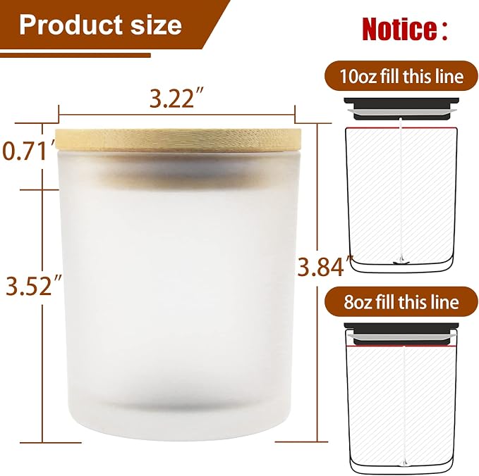 CONNOO 12-Pack 10 oz Frosted Glass Candle Jars with Bamboo Lids | For Making Candles, Empty Candle Tins with Wooden Lids, Bulk Clean Candle Containers, Dishwasher Safe