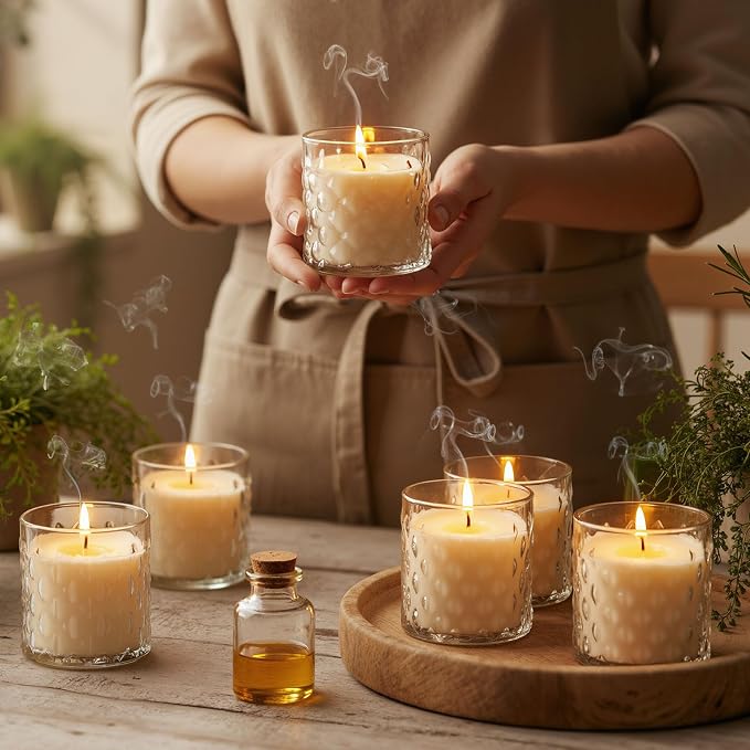 20 Pack Clear Candle Jars for Making Candles 7 oz Empty Glass Candle Holders with Bamboo Lids Cylindrical Container Jars Bulk for DIY, Table Centerpiece, Wedding Party Home Decoration