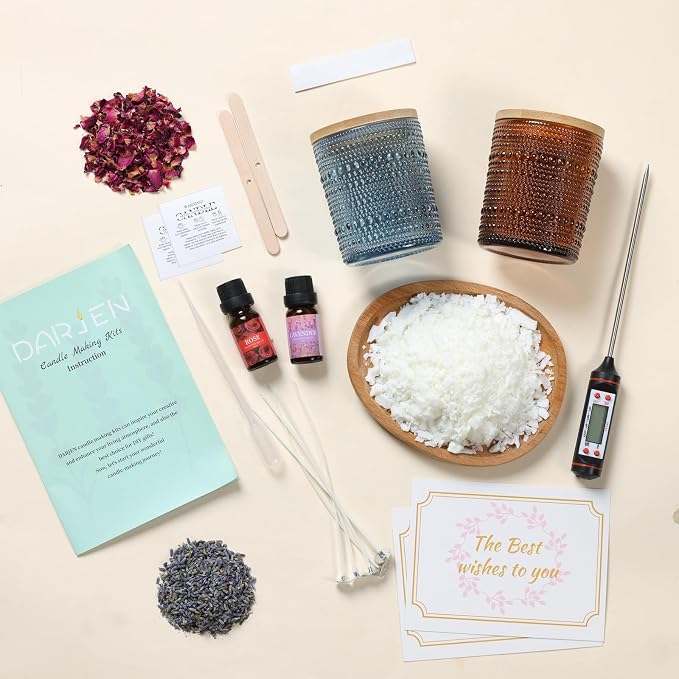 DARJEN Candle Making Kit for Beginners, 2 Jars Soy Wax Scented DIY Set | 100% Soy Wax, 10oz Glass Jars, Natural Cotton Wicks, Pleasant Scents, Instruction& More- Perfect as Home Decorations