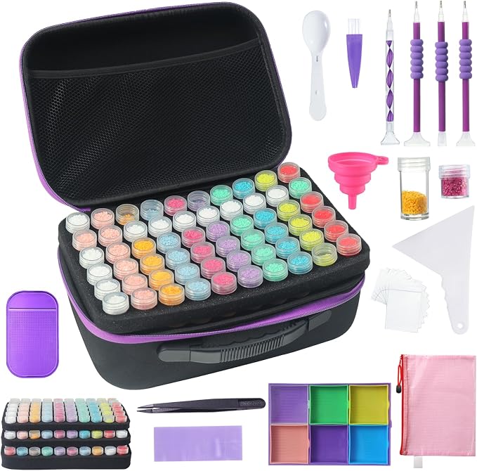 Douorgan Diamond Painting Storage Containers Accessories and Tools Portable Diamond Painting Organizer Shockproof Diamond Art Storage Case Beads Storage Box (60 Jars +120 Mini Jars)
