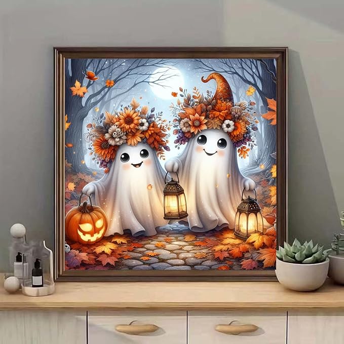 mrpwnle Diamond Art Kits for Adults, Halloween Diamond Painting Kits | Halloween Ghost Diamond Art Painting Kits for Adults, 5D Round Full Drill Diamonds Dots Kits, Home Wall Decor 13.8x13.8 inch