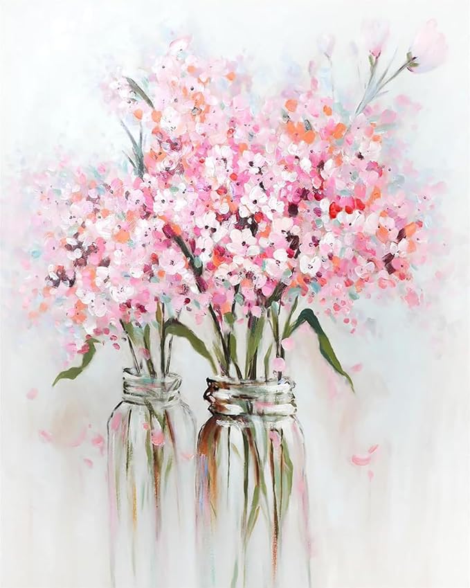 Diamond Art Kits for Adults,Pink Flowers Diamond Painting Kits 12x16in