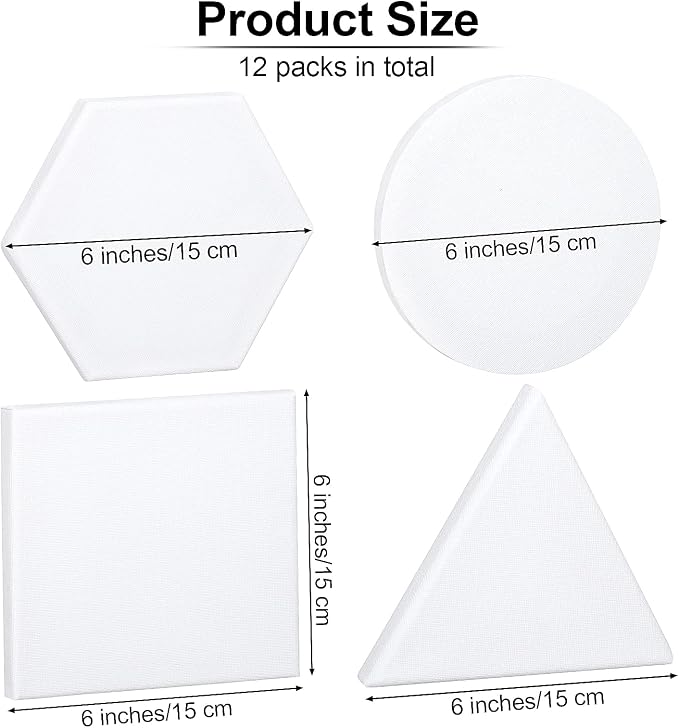 Aodaer 12 Pieces Stretched Canvas for Painting 6 Inch Blank Canvas Panels Triangle Square Hexagon Round Shape Canvases Boards Art Supplies for Acrylic Pouring Oil Painting