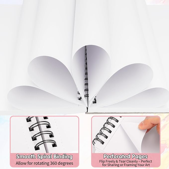 FIXSMITH 9"X12" Sketch Book, 100 Sheets, 68 lb/100gsm,4 Pack Pink | Acid Free Drawing Paper | Spiral Bound Artist Sketch Pad | for Kids, Beginners, Artists & Professionals | Bright White