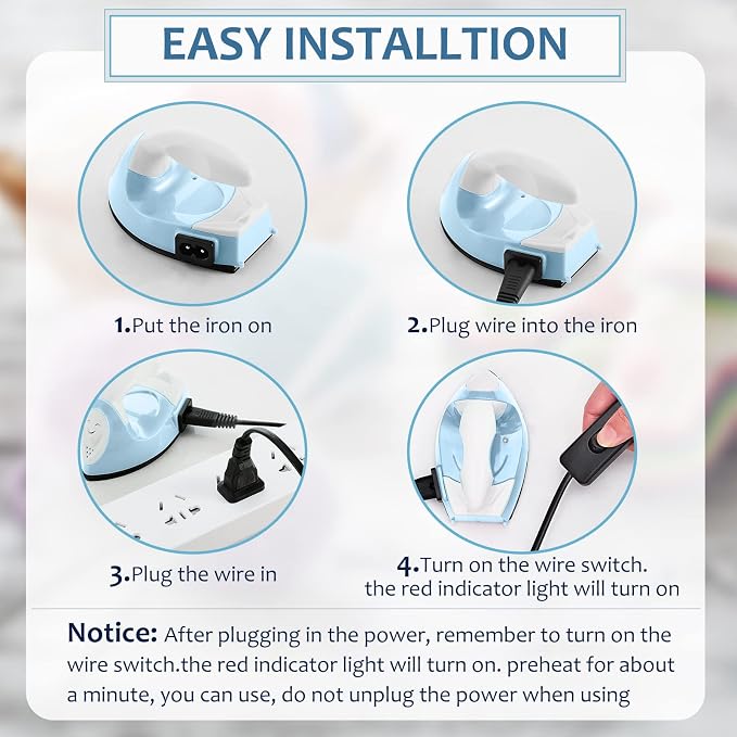 Honoson Mini Craft Iron with Charging Base Tiny,Light Blue