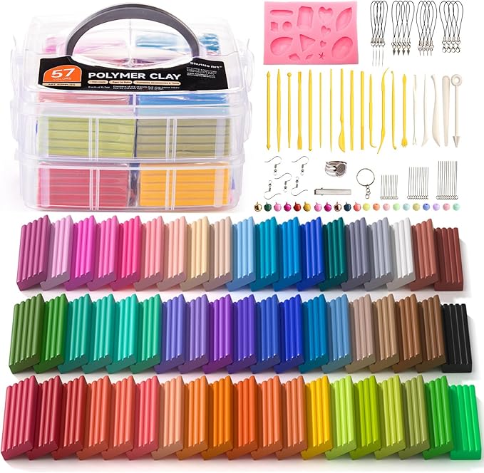 Shuttle Art Polymer Clay Kit, 57 Colors Oven Bake Clay for Kids with 19 Carving Tools and 10 Accessories, Non-Sticky, Non-Toxic, Ideal Gift for Kids