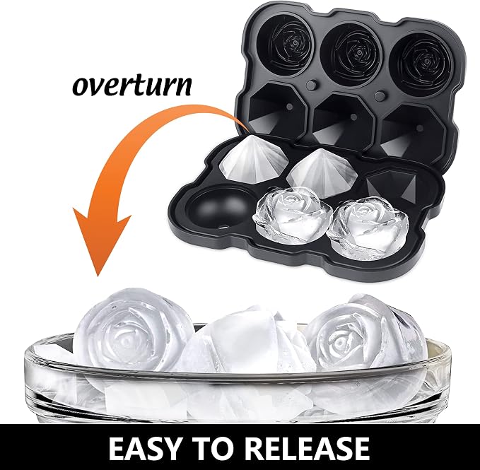 Silicone Ice Cube Tray with Lids, 2" Large Rose Ice Ball