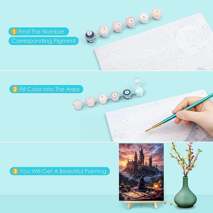 Castle Paint by Numbers Kit for Adults Framed Canvas, with Framed Canvas | Easy Adult Paint by Number Kits on Canvas DIY Castle Painting for Beginners Art by Numbers for Home Wall Decor Gift 9.45x11.8