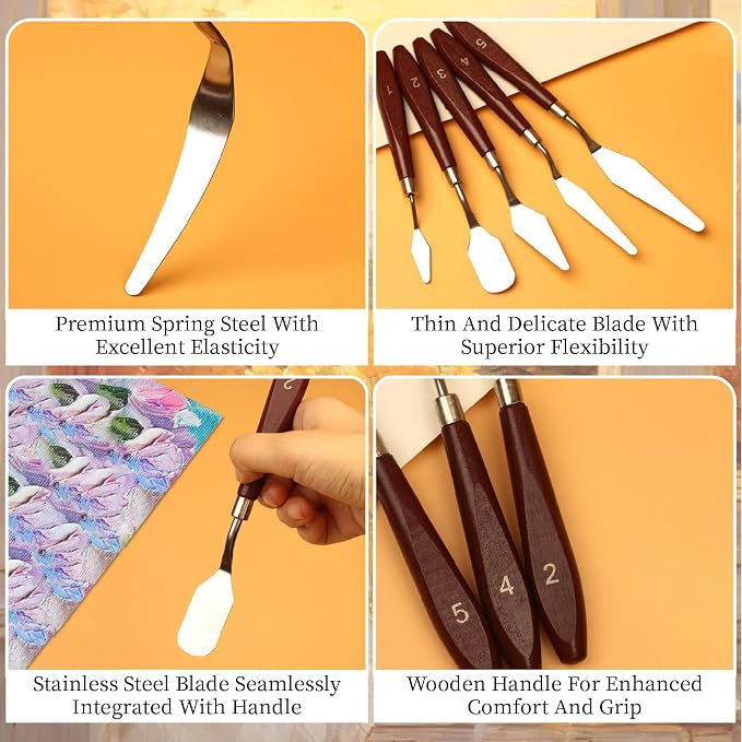 Painting Palette Knife - 5pcs Professional Stainless Palette Paint Knives With 6 Plastic Scrapers Ar Paint Tool for Oil, Canvas, Acrylic Painting & Cake Decorating