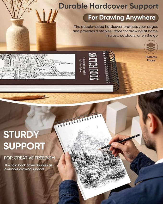 Soucolor 9" x 12" Sketch Book, 100 Sheets Hardcover Art Sketchbook for Kids | Thick Acid-Free Sketch Paper (68lb/100gsm) Artist Drawing Book Paper Painting Sketching Pad for Grandkids Who Love to Draw