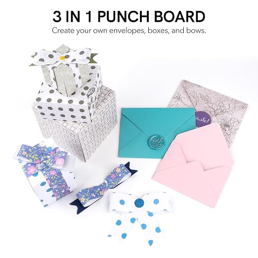 BAOFALI 3-in-1 Punch Board for Envelopes Gift Boxes Bows with Indentation Pen for Creating Custom Envelopes, Bows, and Gift Boxes Birthday Party of Different Sizes. Card Making and DIY Projects