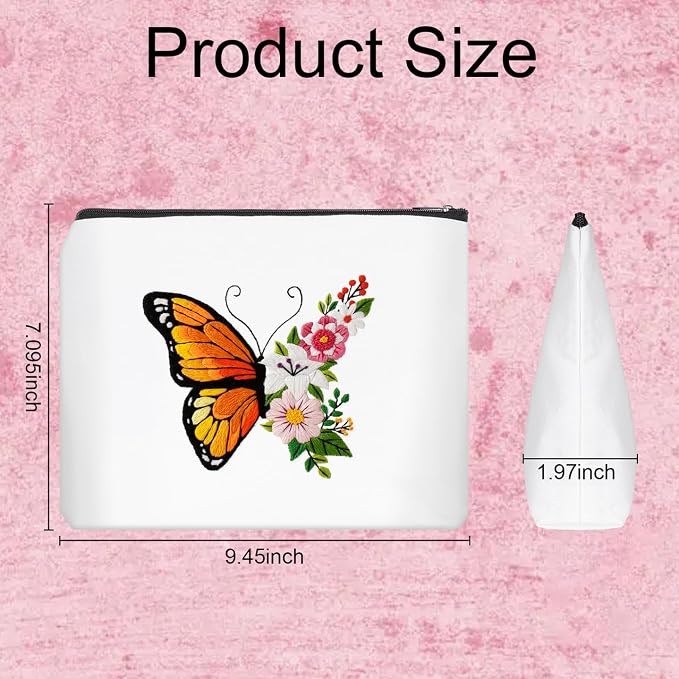Louise Maelys Embroidery Kit, Butterfly Floral Canvas DIY Makeup Bag Craft
