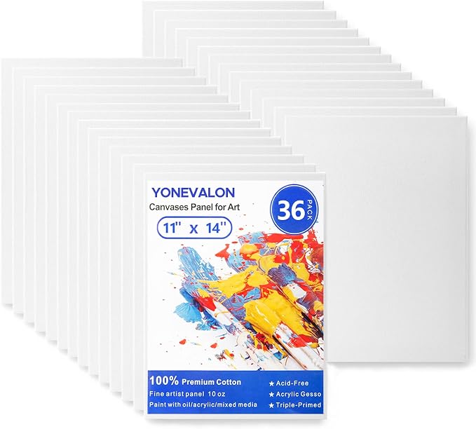 36 Pack Canvas Boards for Painting 11x14in, Blank Paint Canvase Bulk | Canvas Panels for Practice Exploration, Gesso Primed Acid-Free 100% Cotton, for Acrylic Oil Watercolor Tempera Paint