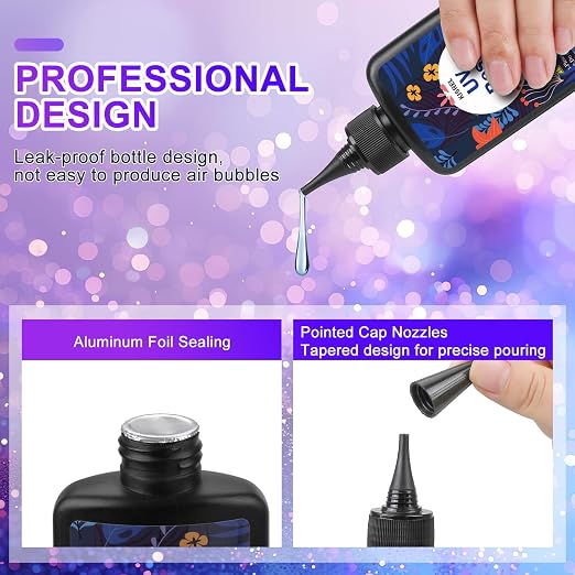 KISREL UV Resin with Light - 400g Hard Type Crystal Clear Ultraviolet Curing UV Resin Kit, 8 Lamp Beads UV Light(Non-Battery), UV Resin with Light for Craft Jewelry Making