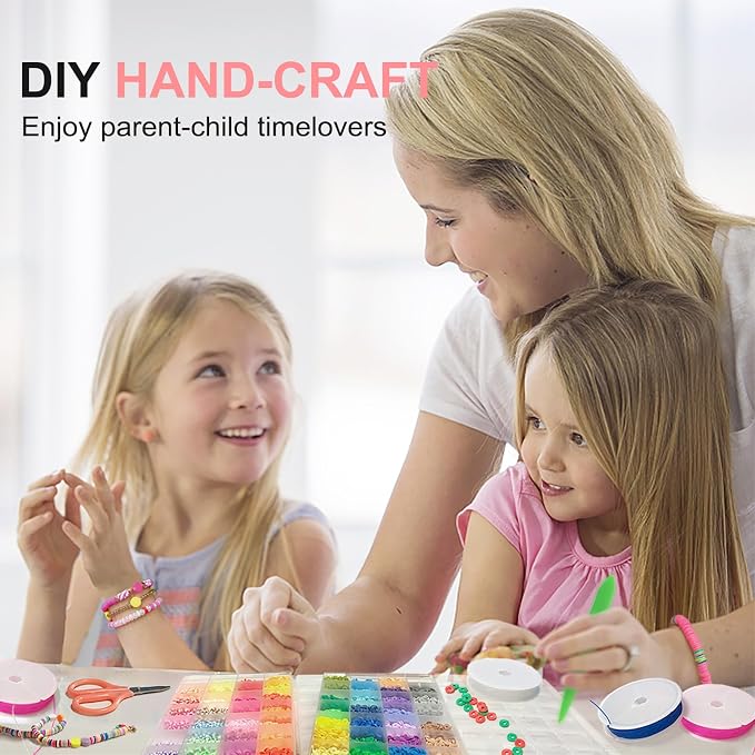Redtwo 18000 Pcs Clay Beads Bracelet Making Kit, 4 Boxes 64 Colors Flat Polymer Heishi Jewelry with Gift Pack, Friendship Bracelet for Girls Ages 8-12 | 4 Boxes 64 Colors Beads Set for Friendship Jewelry Making Kit with Charms, Crafts Gifts for Girls A...