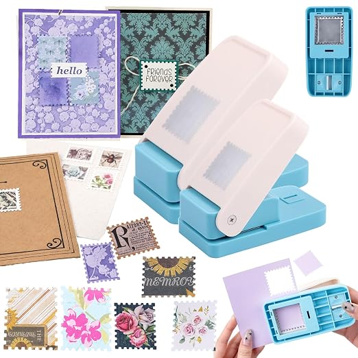 BAOFALI 2Pcs/Set Stamp Puncher 1.5x1.5inch &1x0.8inch Rectangular Postage Stamp Punch |Stamp Hole Puncher| Lever Action Paper Punches for Crafting Scrapbooking DIY Card Making Arts Crafts Supplies
