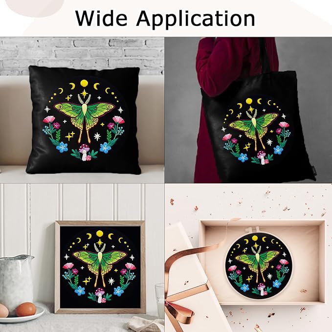Nuberlic Moth Embroidery Kits for Beginners,Cross Stitch Kits | Embroidery Starter Needlepoint Including Cloth with Pattern, Hoop, Needles Instruction and Threads,Gifts and Home Decor