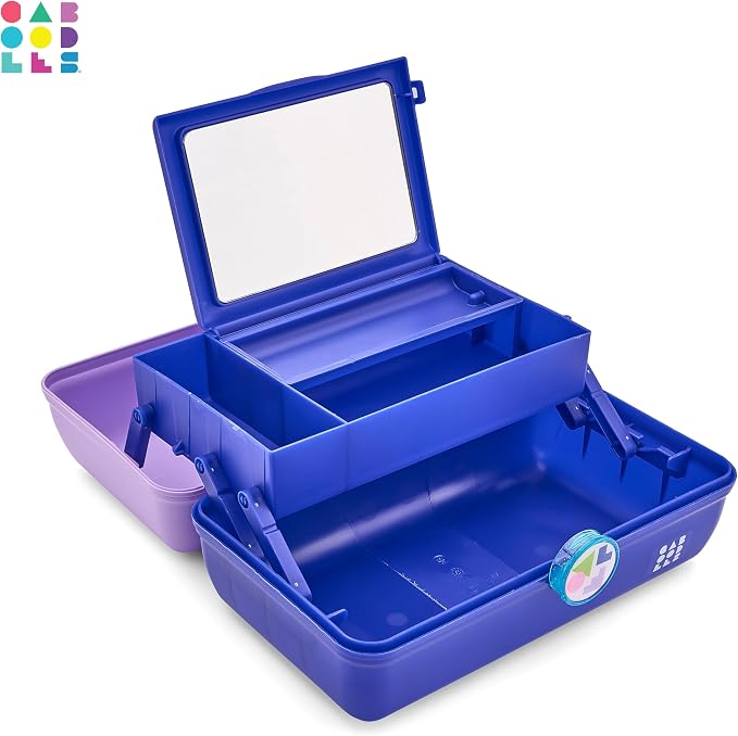 Caboodles On-The-Go Girl Makeup Box, Two-Tone Lilac on Cobalt, Hard Plastic Makeup Organizer Box, Built-In Mirror, Secure Latch for Safe Travel, Spacious Storage for Large Items