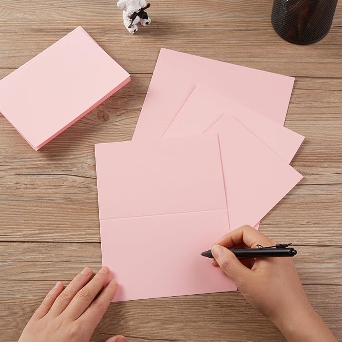 50 Pack Blank Folded Cardstock Cards, Pink, 5x7