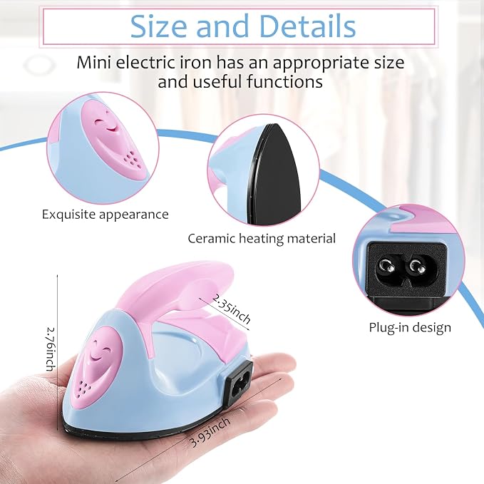Honoson Mini Craft Iron with Charging Base Tiny,Light Pink, Light Blue