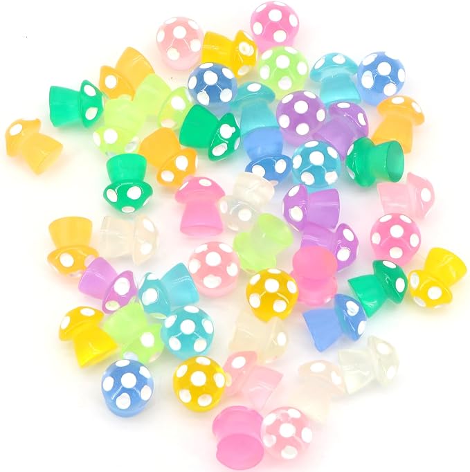 50Pcs Luminous Mini Mushrooms, Small Fairy Garden Mushrooms, Tiny Mushrooms Figurines for DIY Craft Micro Landscaping Decoration