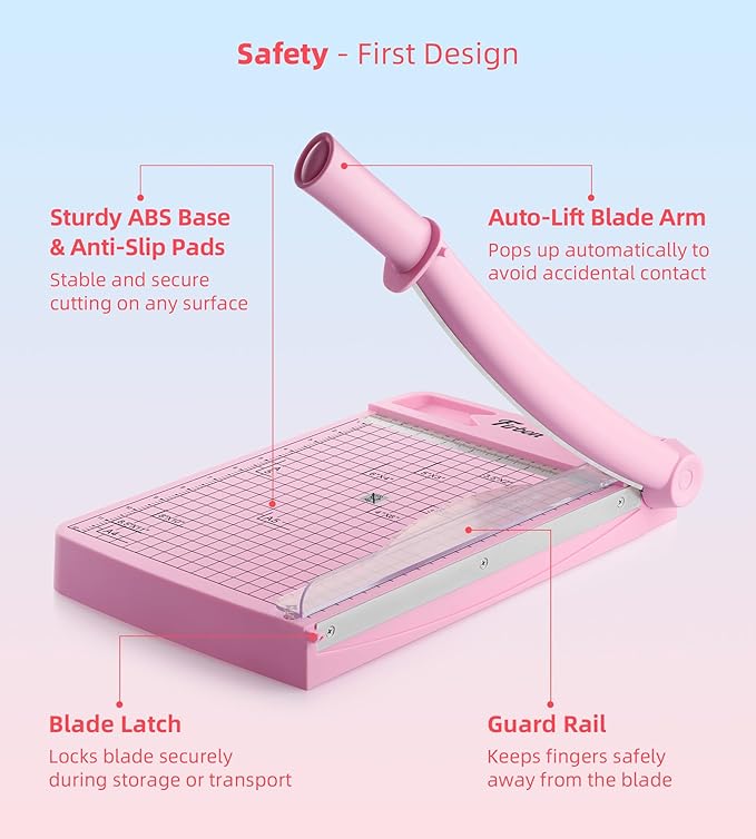 Firbon 12 Inch Guillotine Paper Cutter, Heavy Duty Paper Trimmer, Pink | 12-Sheet Capacity | Dual Scales | Paper, Cardstock & Photo Trimming | Scrapbooking Crafts | Office, Home & Studio Use