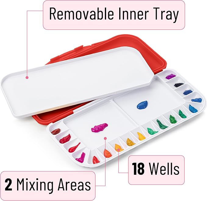 Mr. Pen- Airtight Watercolor Palette with Lid, 18 Wells & 2 Mixing Areas | Lightweight Sealing Paint Palette for Travel, Painting, Watercolor Mixing, Art Class and Studio Use