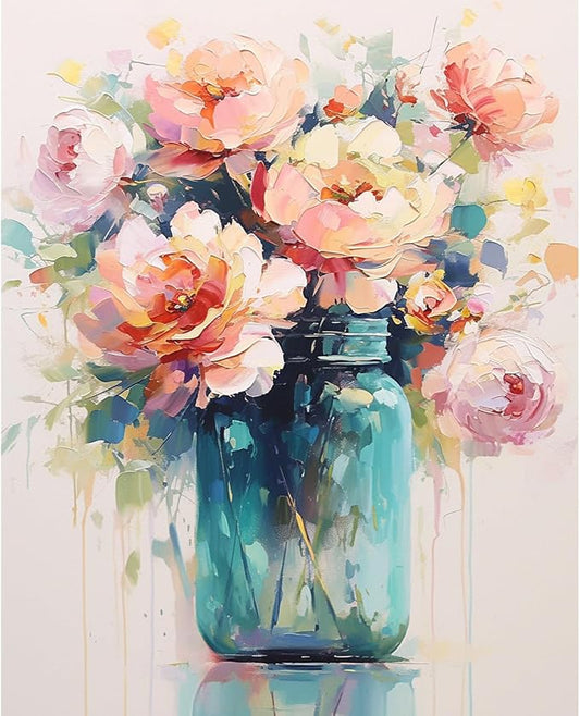 Flowers in Bottle Paint by Numbers Kit for Adults Beginner Flower Oil Painting Kit Adult Paint by Number Kits on Canvas DIY Painting for Beginners Art by Numbers for Gifts Home Wall Decor 16x20 Inch