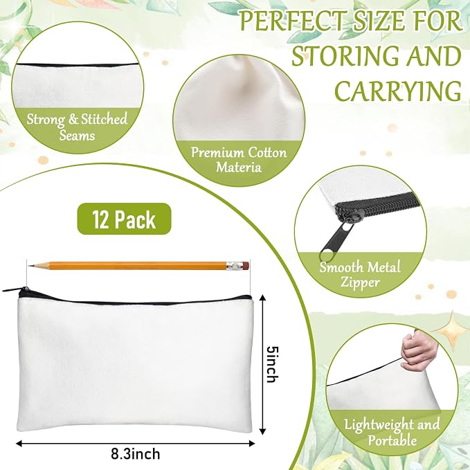 Legigo Blank Canvas Bags Zipper Pouch Makeup Bags Pencil Pouch Bulk | Multi-Purpose, Sturdy Canvas Pouch with Zipper, Cosmetic Travel Toiletry Bag for DIY Crafts, Gifts & Storage, 8.3 x 5 Inch