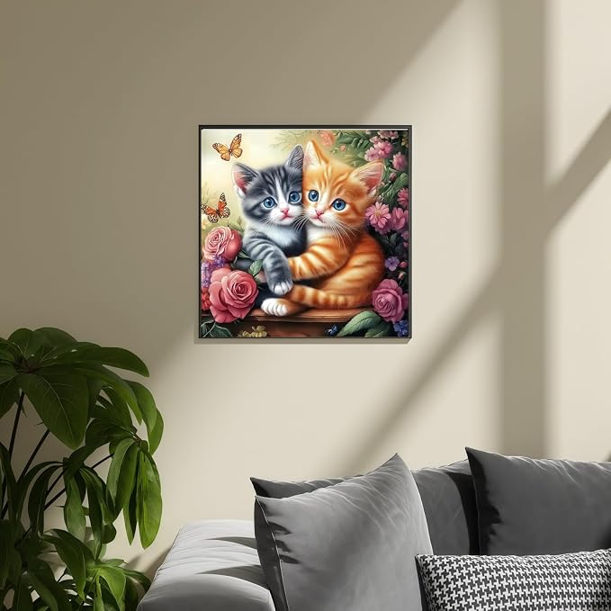 Paint by Numbers Kit for Adults, Cats and Flowers Canvas Paint by Number | Acrylic Paint by Number Canvas for Adult Beginners, Home Wall Art Decor,Unframed 16X16 inch