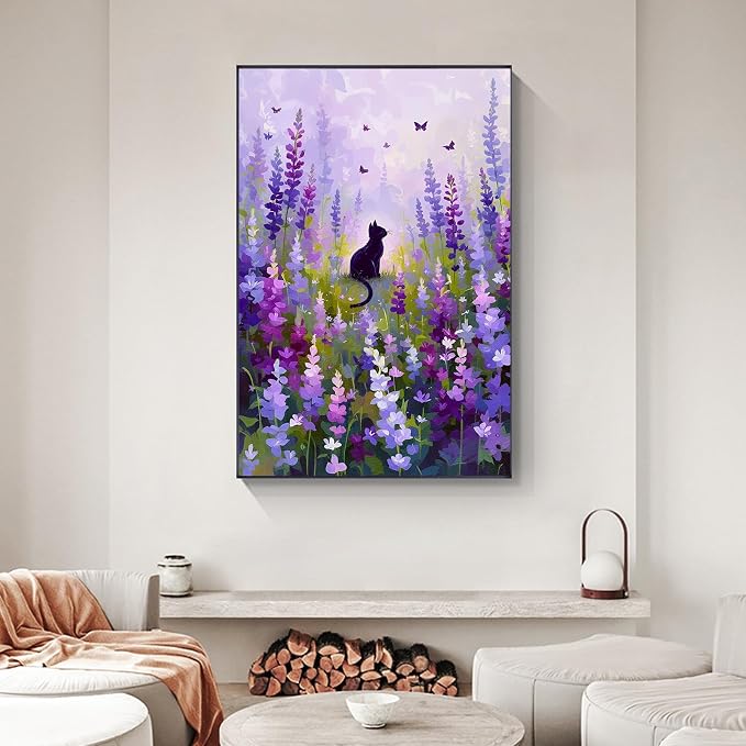 Flowers Framed Paint by Numbers Kit for Adults Beginner & Kids Ages 8-12 | With Frame Canvas 8x12 inch, DIY Acrylic Painting by Numbers Purple Flowers, Stress Relief Craft Kits, Home Wall Decor Gift