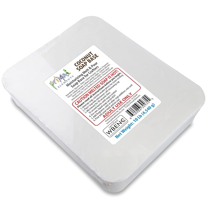 Primal Elements Coconut Oil Soap Base - Moisturizing Melt and Pour Glycerin Soap Base for Crafting and Soap Making, Easy to Cut - 10 Pound