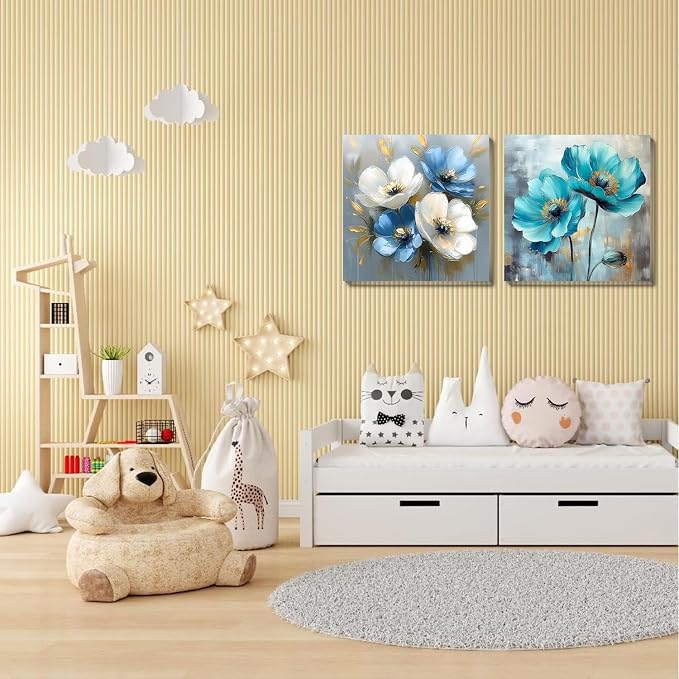 Flowers Paint by Numbers Kit for Adults Framed 4 Pack with Easel 8x8 inch