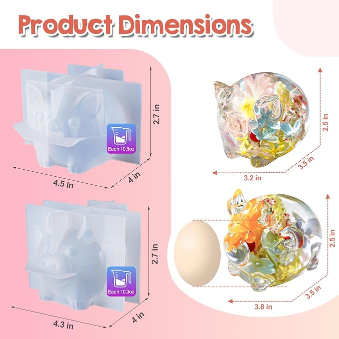 LET’S RESIN Animal Resin Molds, Cute Pig and Cow Figurine Silicone Molds for Epoxy Resin, Large 3D Round Resina Molds for Flowers Preservation, Resina Crafts, Home Desk Decor & Gifts for Animal Lovers