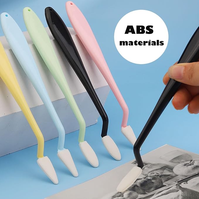 4pcs Paper Art Blending Blenders Stumps, Sketch Trimmer Erase Sponge Wiper, 2 Head Types, 40 Replacement Sponge Wipes, Sketch Drawing Tools Ideal for Highlighting, Shadowing, and Correcting Drawing